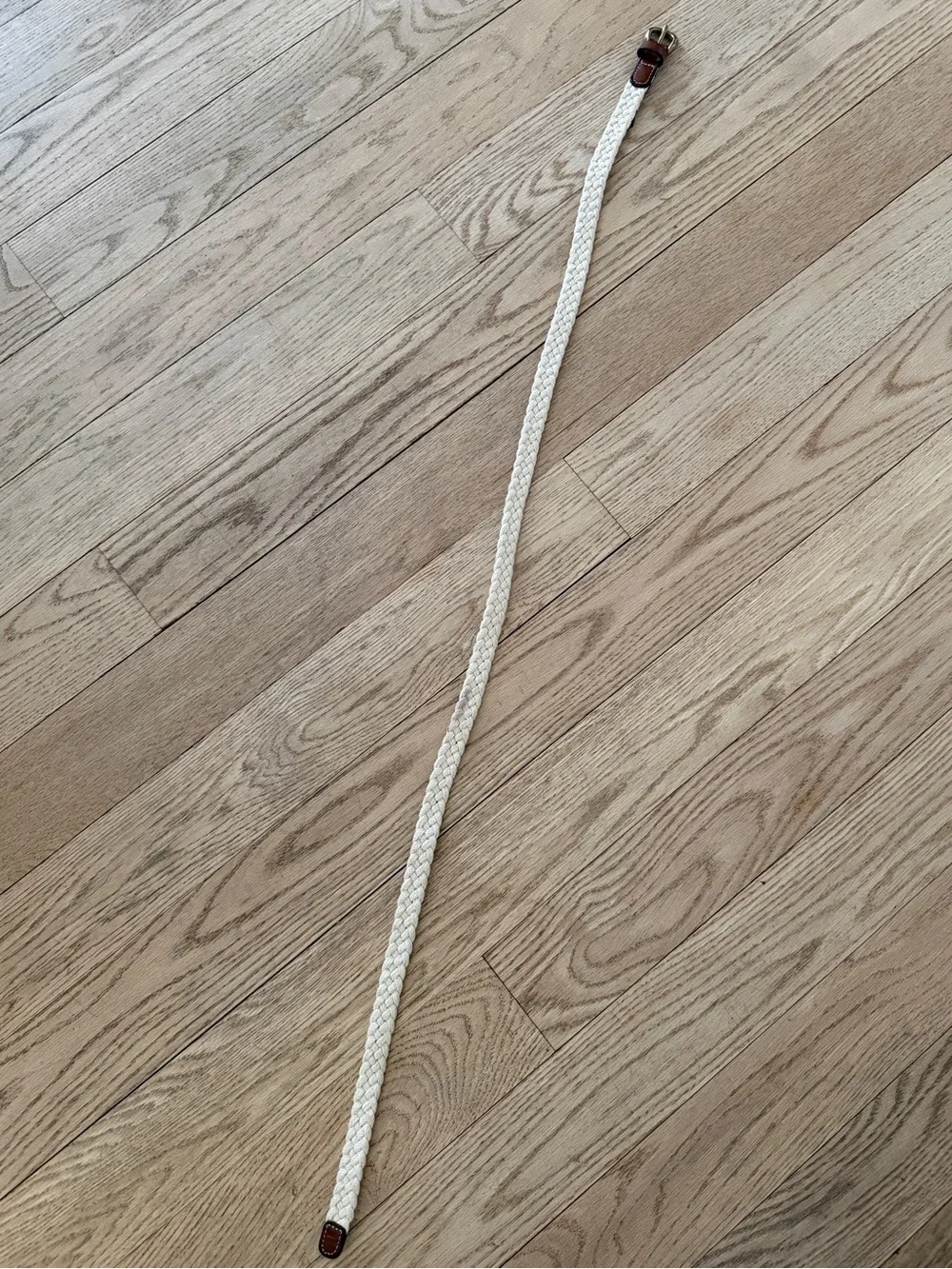 J. Crew Classic Braided Cream Belt with Brown Leather Trim - Picture 5 of 6